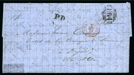 Stamp of Mauritius » Mauritius Used in Seychelles (B64) 1870 Stampless cover with B64 numeral