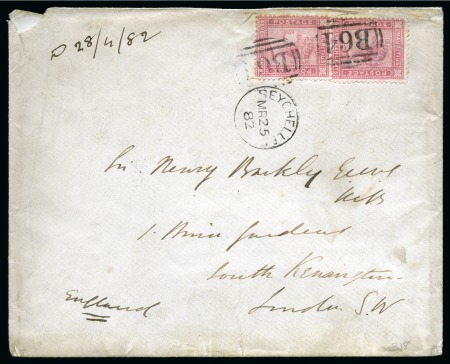 Stamp of Mauritius » Mauritius Used in Seychelles (B64) 1879-80 17c on cover to UK