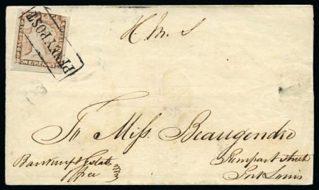 Stamp of Mauritius » 1848-59 Post Paid Issue » Worn Impressions (SG 16-22) 1848-59 Post Paid 1d worn impression tied by PENNY POST hs on cover