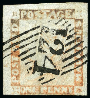 Stamp of Mauritius » 1848-59 Post Paid Issue » Latest Impressions (SG 23-25) 1848-59 Post Paid 1d latest impression with 124 numeral of Aden