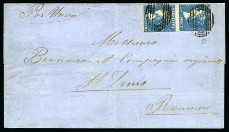 Stamp of Mauritius » 1859 Dardenne Issue (SG 41-44) 1860 Wrapper to Reunion with 1859 Dardenne vertical pair