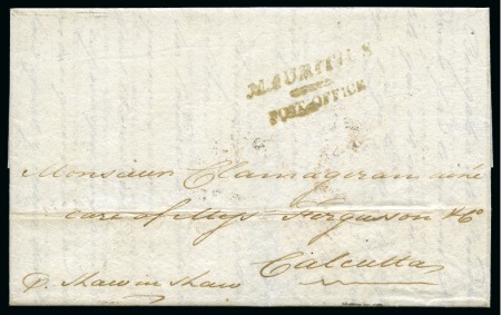 Stamp of Mauritius » Pre-Stamp & Stampless Postal History 1827 Entire with fine strike of the "MAURITIUS / POST OFFICE" hs