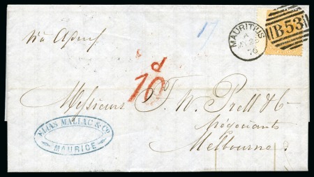 Stamp of Mauritius » Later Issues 1876 Entire to Australia with 1863-72 1s orange