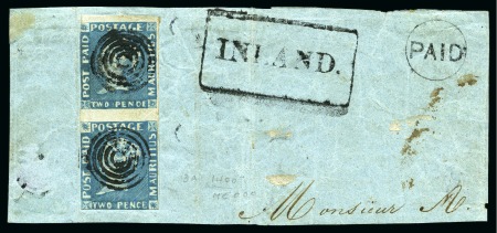Stamp of Mauritius » 1848-59 Post Paid Issue » Early Impressions (SG 6-9) 1848-59 Post Paid 2d early impression vertical pair with top stamp showing "PENOE" variety
