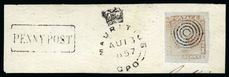 Stamp of Mauritius » 1848-59 Post Paid Issue » Intermediate Impressions (SG 10-15) 1848-59 Post Paid 1d intermediate impression, pos.10, on piece
