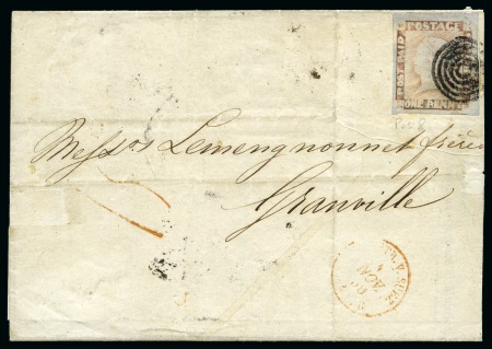 Stamp of Mauritius » 1848-59 Post Paid Issue » Worn Impressions (SG 16-22) 1859 Printed matter to France with 1848-59 1d red worn impression