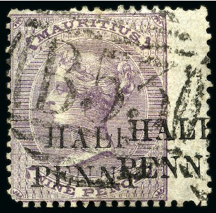 Stamp of Mauritius » Later Issues 1876 Half Penny on 9d dull purple with double surcharge