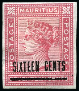 Stamp of Mauritius » Later Issues 1883 16c on 17c Rose imperf. plate proof with wmk CC
