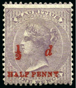 Stamp of Mauritius » Later Issues 1876 1/2d on 9d Dull Purple (red surcharge) unused