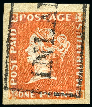 Stamp of Mauritius » 1848-59 Post Paid Issue » Early Impressions (SG 6-9) 1848-59 Post Paid 1d orange-vermilion early impression used
