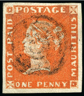 Stamp of Mauritius » 1848-59 Post Paid Issue » Early Impressions (SG 6-9) 1848-59 Post Paid 1d orange-vermilion early impression used