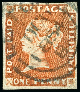 Stamp of Mauritius » 1848-59 Post Paid Issue » Early Impressions (SG 6-9) 1848-59 Post Paid 1d orange-vermilion early impression used