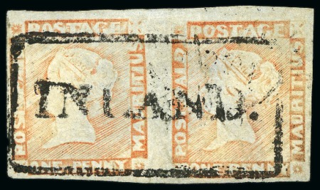 Stamp of Mauritius » 1848-59 Post Paid Issue » Worn Impressions (SG 16-22) 1848-59 Post Paid 1d orange-vermilion worn impression used pair