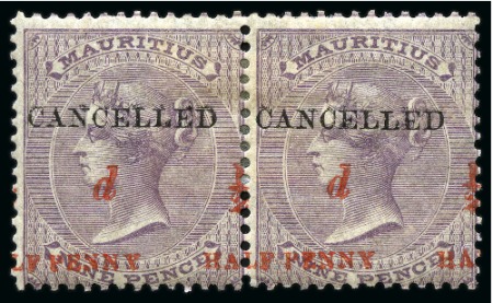 Stamp of Mauritius » Later Issues 1877 Unissued 1/2d on 9d surcharge in red with CANCELLED overprint