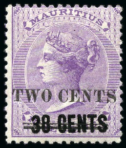 Stamp of Mauritius » Later Issues 1891 2c on 38c on 9d pale violet with inverted watermark