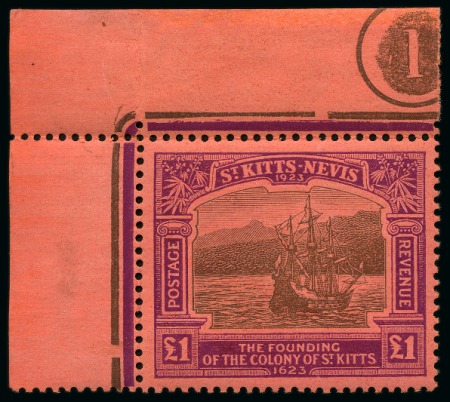 Stamp of St. Kitts-Nevis » St. Kitts-Nevis Crown Colony & Later 1923 Tercentenary £1 corner marginal