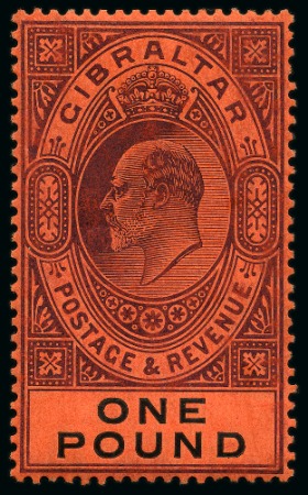 Stamp of Gibraltar 1904-08 £1 deep purple & black on red mint