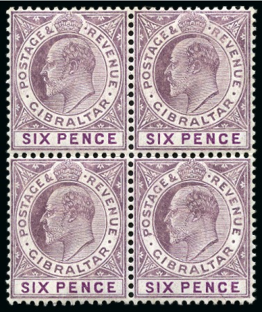 Stamp of Gibraltar 1906-11 6d Dull & Bright Purple in mint block of four