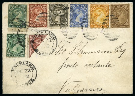 Stamp of Falkland Islands 1892 (Dec 22) Envelope to Chile with philatelic franking