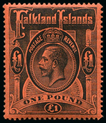 Stamp of Falkland Islands 1912-20 £1 Black on red mint