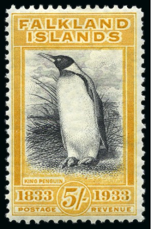 Stamp of Falkland Islands 1933 Centenary 5s black and yellow-orange mint