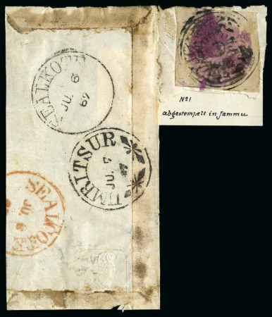 Stamp of Indian States » Jammu & Kashmir 1866 1/2a grey-black, used on fragment