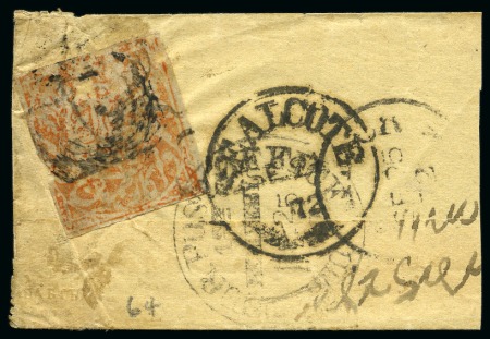 Stamp of Indian States » Jammu & Kashmir 1868-72 1/2a orange, used on part cover