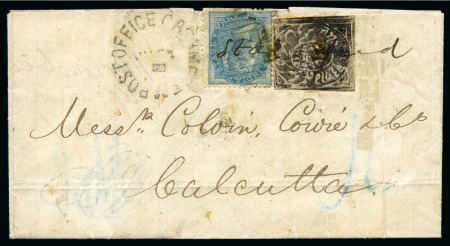 Stamp of Indian States » Jammu & Kashmir 1867-77 1/4a black, native laid paper, used on cover