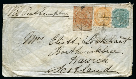 Stamp of Indian States » Jammu & Kashmir 1867-77 1a orange, native laid paper, on cover via Southampton to Hawick, Scotland