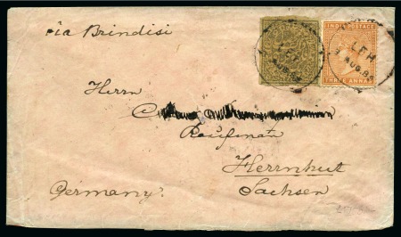 Stamp of Indian States » Jammu & Kashmir SG 148  to Germany from LEH 3 AUG 1889, India 3 annas 