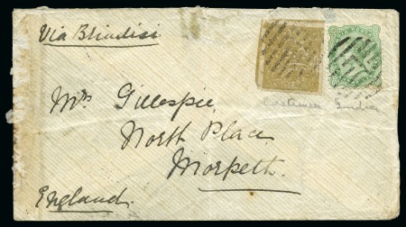 Stamp of Indian States » Jammu & Kashmir combo cover to England with SG 148 and India 4 anna, 6 pies 28 AUG 1887