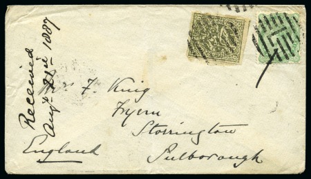 Stamp of Indian States » Jammu & Kashmir combo cover to England with SG 150 and India 4 anna, 6 pies 23 JLY 1887