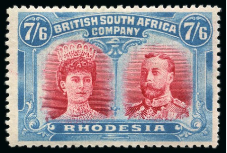 Stamp of Rhodesia 1910-13 Double Heads 7s6d carmine & light blue mint