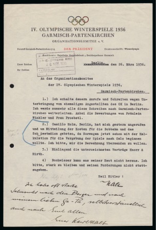 Stamp of Olympics » 1936 Garmisch-Partenkirchen 1936 Garmisch-Partenkirchen letter from the President of the Organising Committee