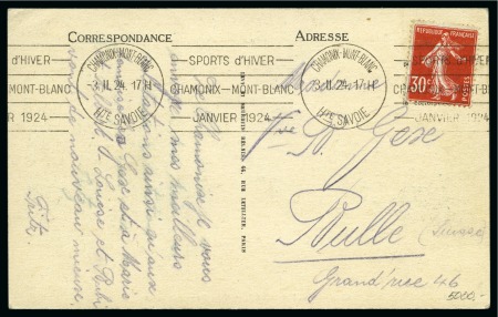 Stamp of Olympics » 1924 Chamonix 1924 Postcard with "SPORTS d'HIVER / CHAMONIX - MONT-BLANC / JANVIER 1924" cancel