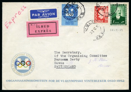 Stamp of Olympics » 1952 Oslo 1952 Oslo. Organising Committee envelope with official vignette