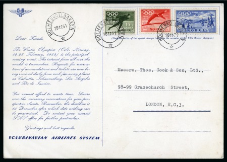 Stamp of Olympics » 1952 Oslo 1952 Oslo. Scandinavian Airlines postcard with Olympic set
