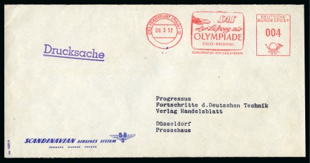 Stamp of Olympics » 1952 Oslo 1952 Envelope front with "SAS der Luftweg zur OLYMPIADE OSLO-HELSINKI" German advertising machine frank
