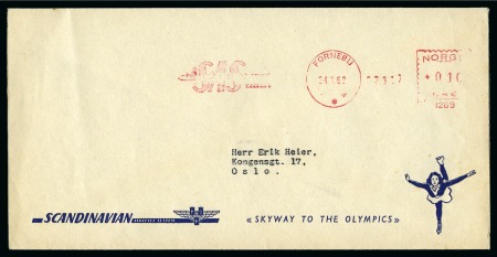 Stamp of Olympics » 1952 Oslo 1952 Oslo. Scandinavian Airlines (SAS) "Skyway to the Olympics" printed envelope depicting an ice skater