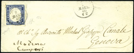 Stamp of Italian States » Modena Cisappennino Modenese: 1860, 20c azzurro cupo, grandi margini, usato su lettera da Modena del 3 marzo 