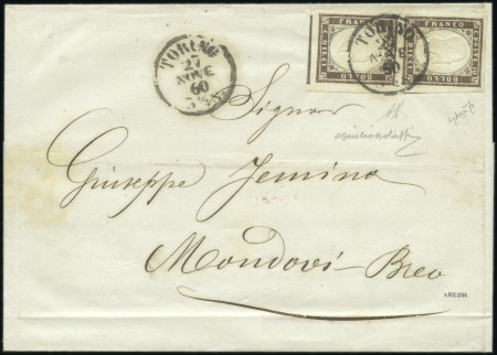 Stamp of Italian States » Sardinia 1855-62 Extremely rare vertical pair of the 10c Da