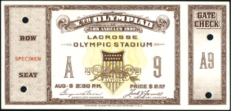Stamp of Olympics » 1932 Los Angeles Tickets: Group of 13 tickets with SPECIMEN overpri