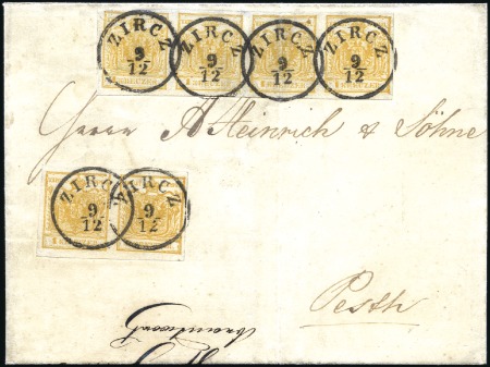 Stamp of Hungary 1Kr gelborange in waagrechten Viererstreifen + Paa