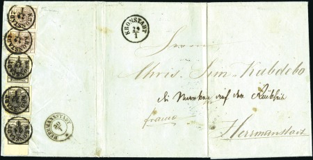 Stamp of Hungary 6Kr (2) + 2Kr (3 dabei 1x unteres 9 mm Randstück, 