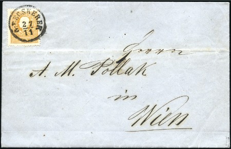 Stamp of Hungary 1858 2Kr dark orange tied by G.BECSKEREK 27/11 (18