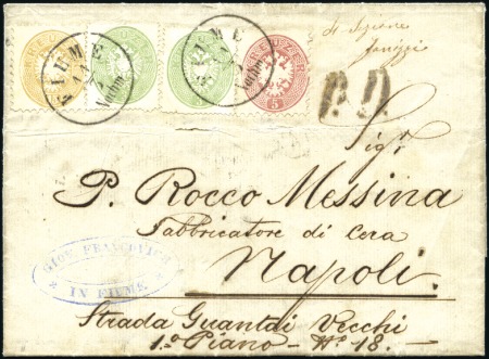 Stamp of Hungary 1863-64 15Kr Brown, 5Kr red and two 1863 3Kr green