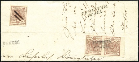 Stamp of Hungary 6Kr braun Handpapier Type 1a Paar und Einzelstück 