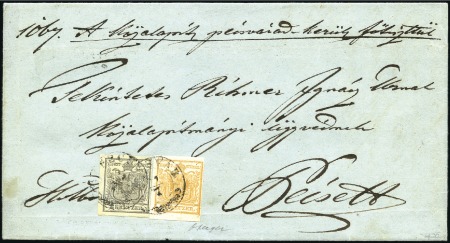 Stamp of Hungary 1850 2Kr Silver-Grey and 1Kr Brown-Orange handmade