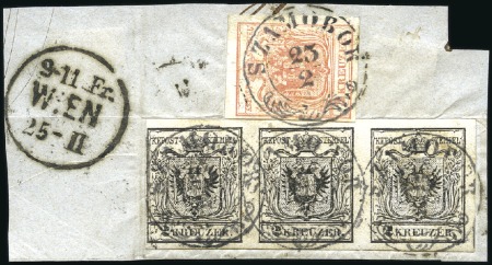 Stamp of Hungary 3Kr rot Maschinenpapier Type IIIb zusammen mit 2Kr