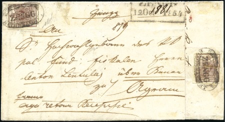 Stamp of Hungary 1850 6Kr Brown handmade paper type III, two exampl